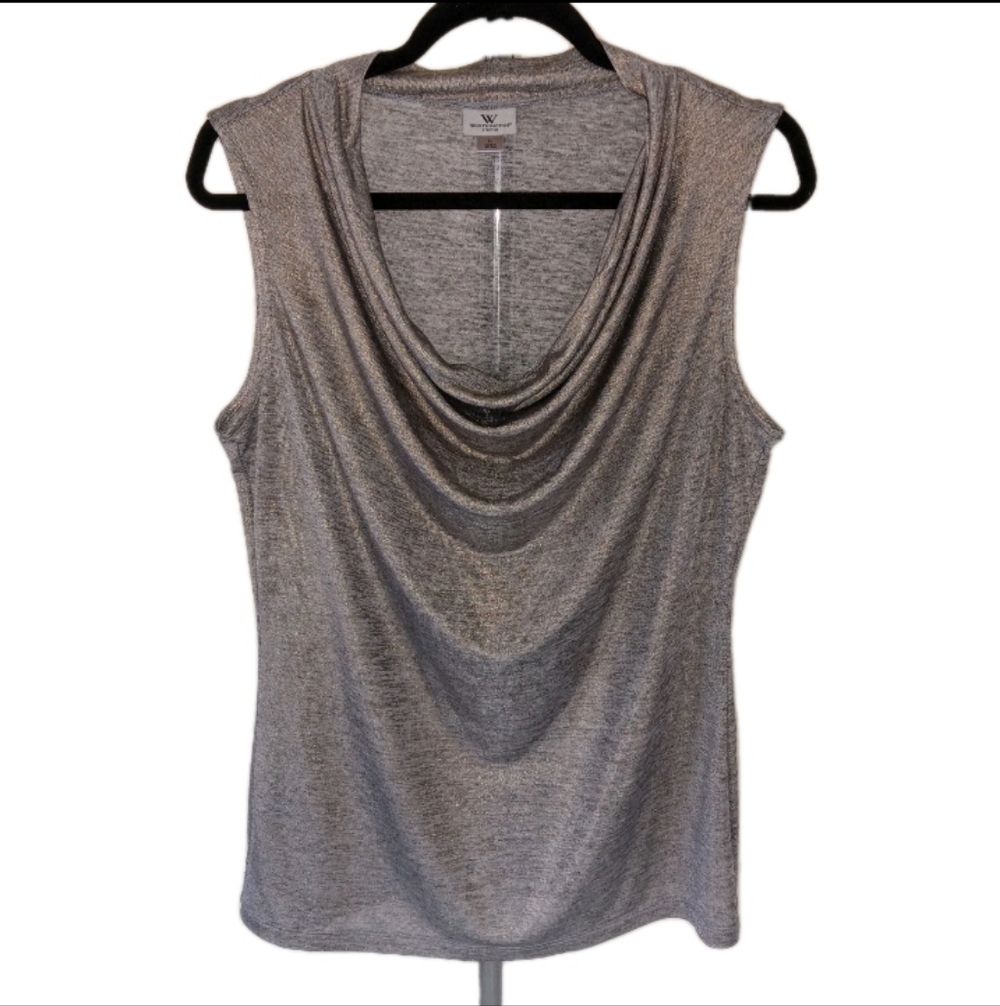 Worthington Stretch Silver/ Gold Metallic Sleeveless Top Large